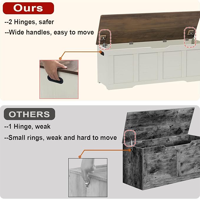 Timberer 47.2" Wooden Storage Chest, Extra Large Storage Trunk | Storage Bench - Image 5