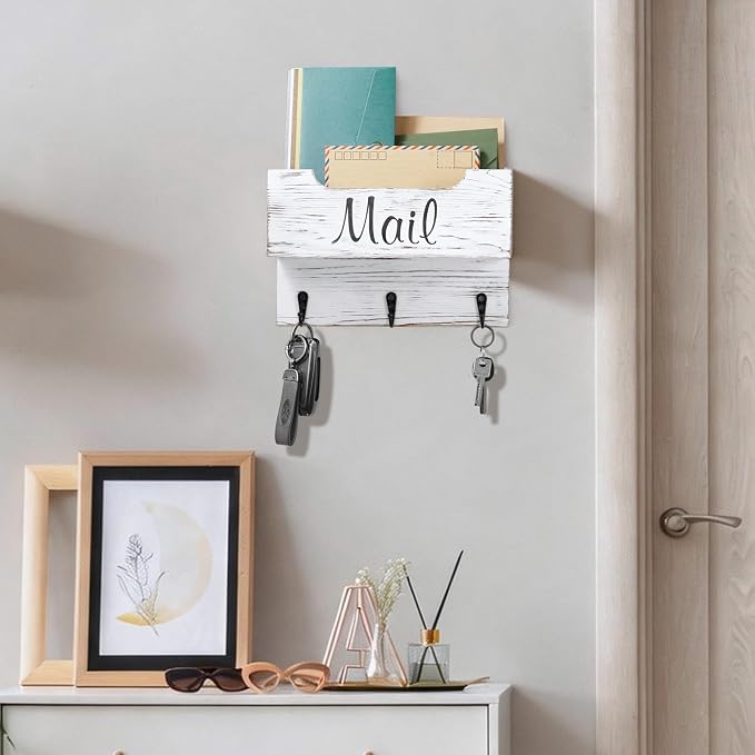 DRASTAR Small Mail Organizer Wall Mounted, Wooden Mail & Key Holder - Image 2