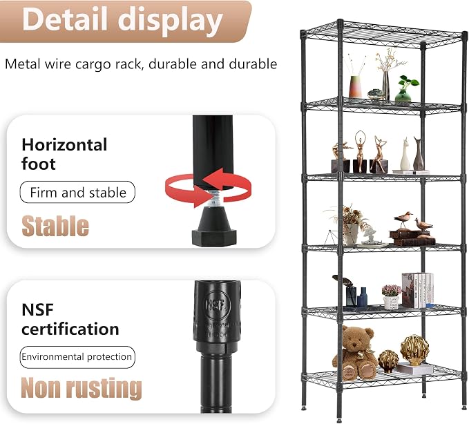 FDW 6 Tier Wire Shelving Units Adjustable Metal Storage Rack 23L x 13W x 59H - Image 5