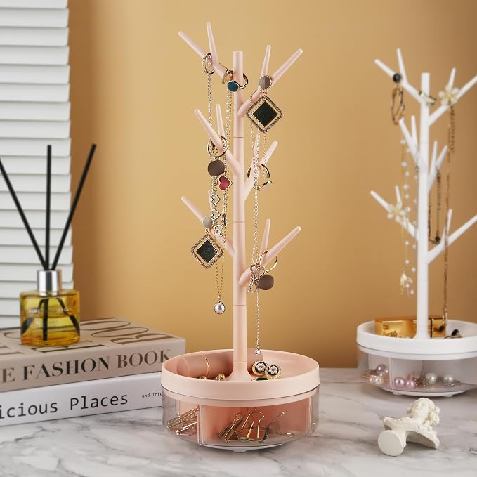 Branch Jewelry Rack With Rotatable Base and Storage Box Tree Tower Rack Hanging - Image 2