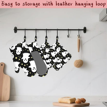 Halloween Ghosts Heat-Resistant Silicone Oven Mitts and Pot Holders, Long Oven - Image 5