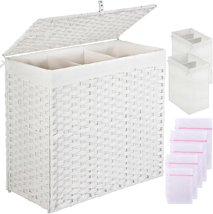 Greenstell Laundry Hamper with Lid, 125L Large Clothes Hamper with 3 Section & by Greenstell