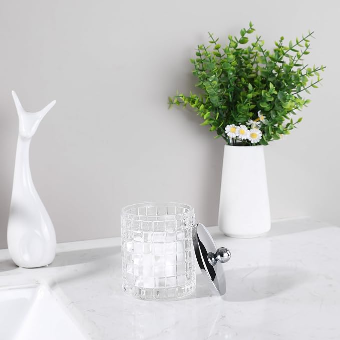 Glass Cotton Jar Holder Silver Lid, Elegant Bathroom Storage Canister - Image 5