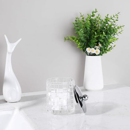 Glass Cotton Jar Holder Silver Lid, Elegant Bathroom Storage Canister - Image 5