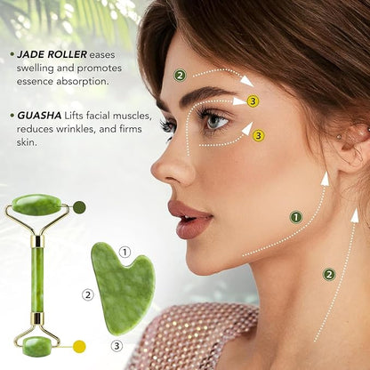 4-Piece Body Roller Jade & Authentic Jade Roller and Gua Sha Set - Image 3