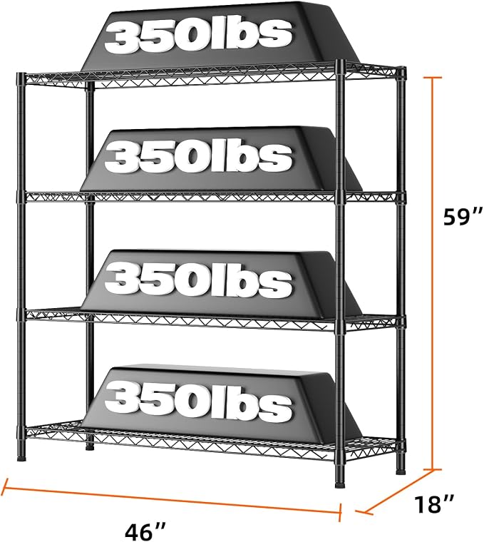 SINGAYE 4 Shelves Adjustable Shelf Heavy Duty Shelf 1400LBS Wire Storage - Image 3