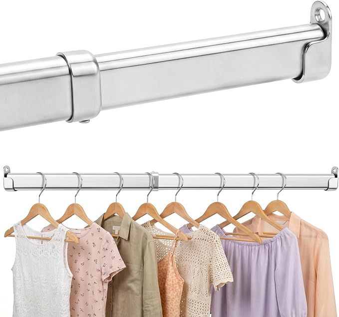 Closet Rods for Hanging Clothes, 24 to 47 Inches Stepless Extendable Stainless by Unknown