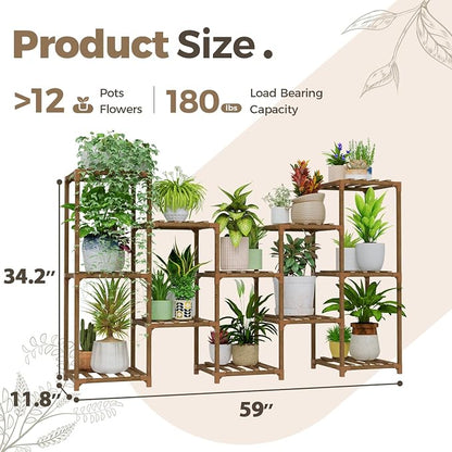 Bamworld Large Plant Shelf Outdoor Wood Plant Stand Large Rack - Image 6