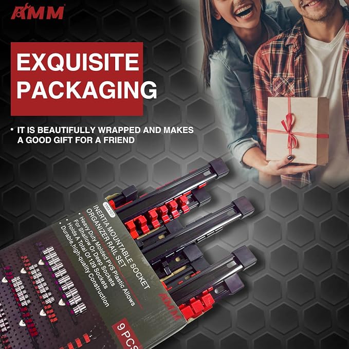 AMM 9-Piece Socket Organizer, 3/8 & 1/4 inch Drive ABS Socket Holder, Heavy - Image 7