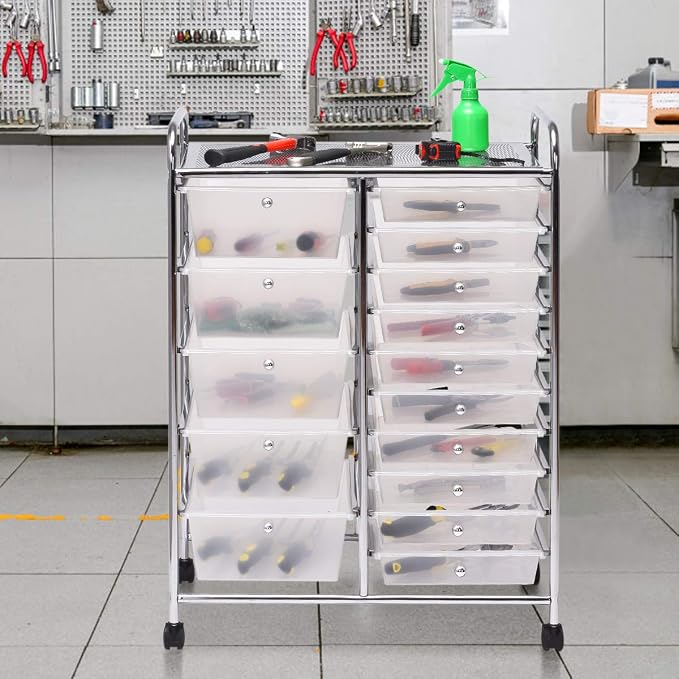 Giantex 15 Drawer Rolling Storage Cart Tools Scrapbook Paper Office School - Image 4