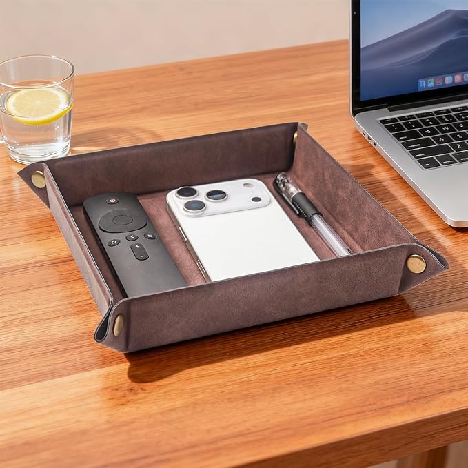 Valet Tray Desktop Storage Organizer – Premium PU Leather Catchall Bedside - Image 6