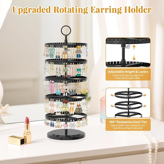 EsLuker.ly Earring Holder Organizer Rotating Stud Display Tree Rack, 5 Tier | - Image 2
