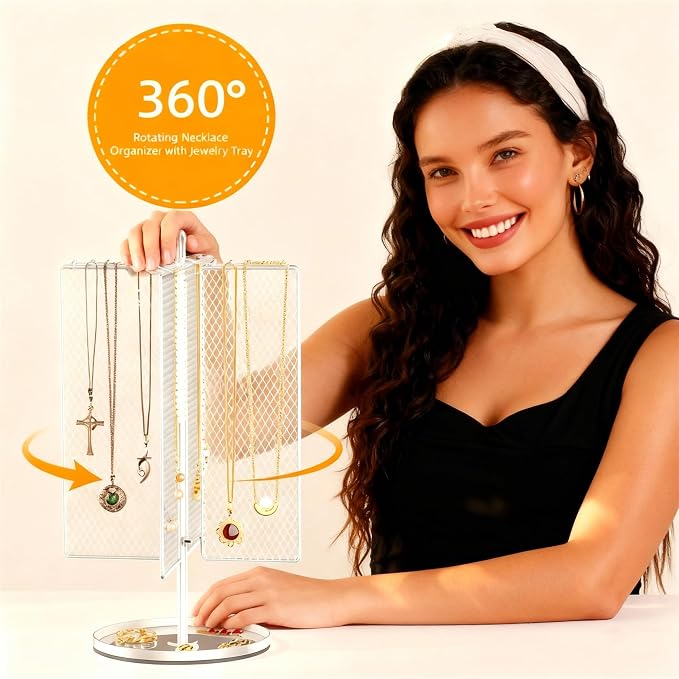 Rotating Necklace Holder Organizer, Necklace Storage Jewelry Stand, Metal - Image 3