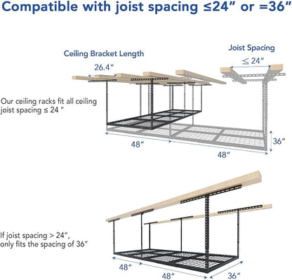 FLEXIMOUNTS 3x8 Overhead Garage Ceiling Storage Rack, Adjustable Garage - Image 5