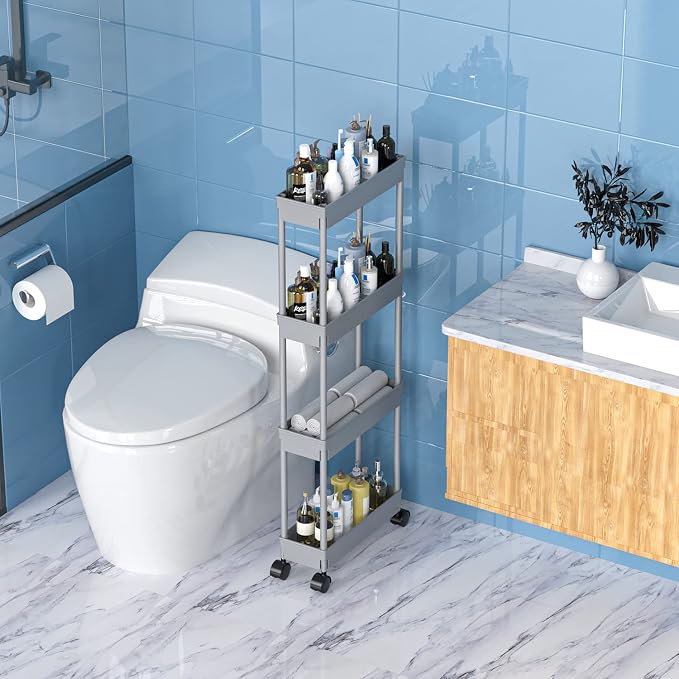 Sooyee 4 Tier Slim Storage Cart, Rolling Storage Cart, Narrow Shelf, Bathroom - Image 3