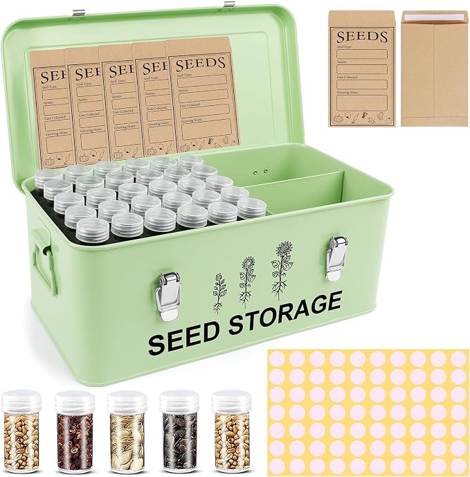 60 Slots Seed Storage Organizer, Metal Seed Saving Box by RGJSTRORE