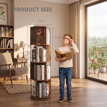 VIWODS 4 Tier Rotating Bookshelf Tower, 360° Display Spinning Bookcase - Image 2