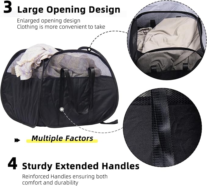 Collapsible Laundry Basket, 90L Tear Proof Mesh Pop-up Hamper | Foldable - Image 4