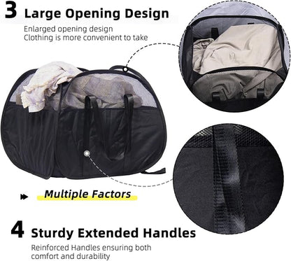 Collapsible Laundry Basket, 90L Tear Proof Mesh Pop-up Hamper | Foldable - Image 4