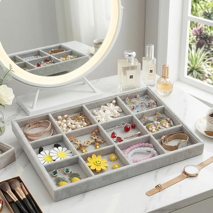 Stratalife 12 Grid Jewelry Organizer Tray, Stackable Drawer Earring Organizer - Image 3