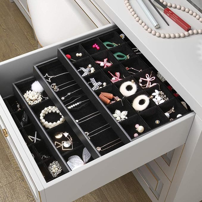 Black Velvet Stackable 36 Compartments Jewelry Tray Showcase Display Organizer - Image 6