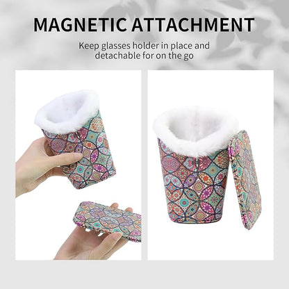 Plush Lined Eyeglasses Holder, Cute Magnetic PU Leather Glasses Stand Case - Image 3