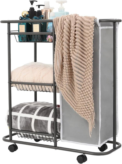 Rolling Laundry Sorter with 3 Storage Baskets and 45 L Bag, 3-Tier Laundry by Lucalda