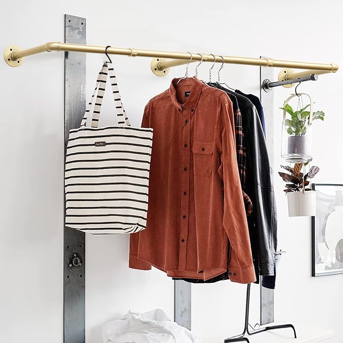 Wall Industrial Pipe Clothes Racks, DIY Floating Hanger Rustic Home Pipe Decor - Image 3