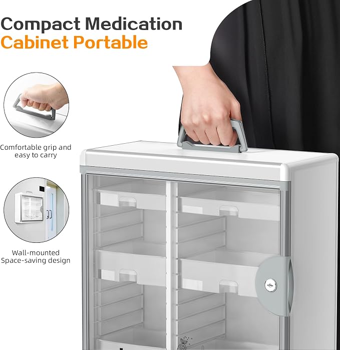 Lockable Medicine Cabinet with 6 Removable Trays, Wall Mounted & Portable - Image 5
