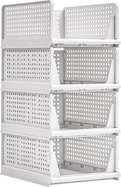VECELO 4 Pack Plastic Closet Shelf Organizer, Stackable Sweater Storage Closet by VECELO