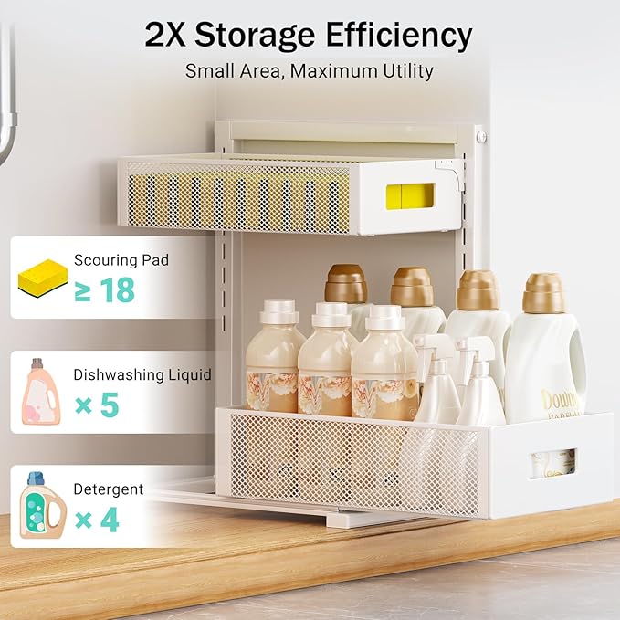 Under Sink Organizer Adjustable Height 2 Tier Bathroom Organizer Pull Out - Image 6