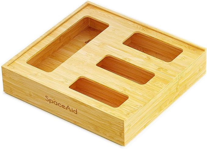 SpaceAid Bag Storage Organizer for Kitchen Drawer, Bamboo Organizer, Compatible by SpaceAid