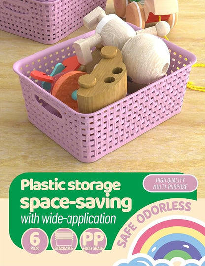 WYT 6-Pack Plastic Small Shelf Storage Weave Baskets Organizing - Image 5