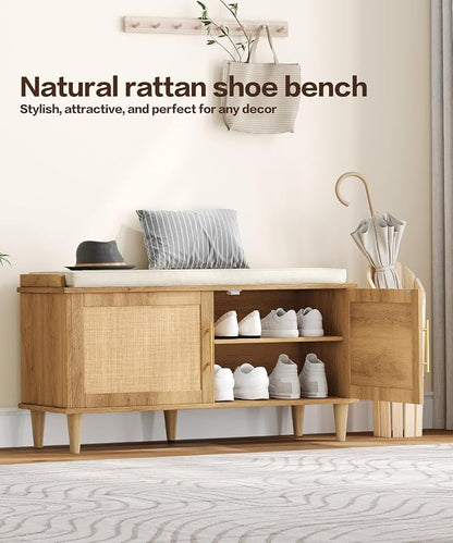 Akxomel Rattan Shoe Storage Bench - Image 3