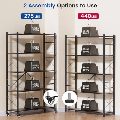 ALANNG 40" W Foldable 5-Tier Storage Shelves on Wheels Adjustable | Removable - Image 5
