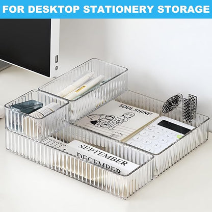 HOTOOLME 7PCS Clear Drawer Organizers Bins, 4 Size Stackable Makeup Drawer - Image 6