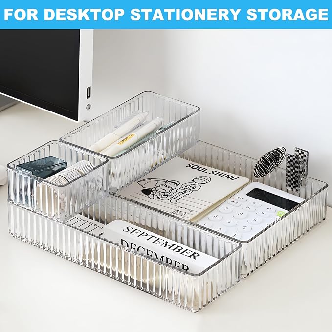 HOTOOLME 14PCS Clear Drawer Organizers Bins, 4 Size Clear Makeup Drawer - Image 8