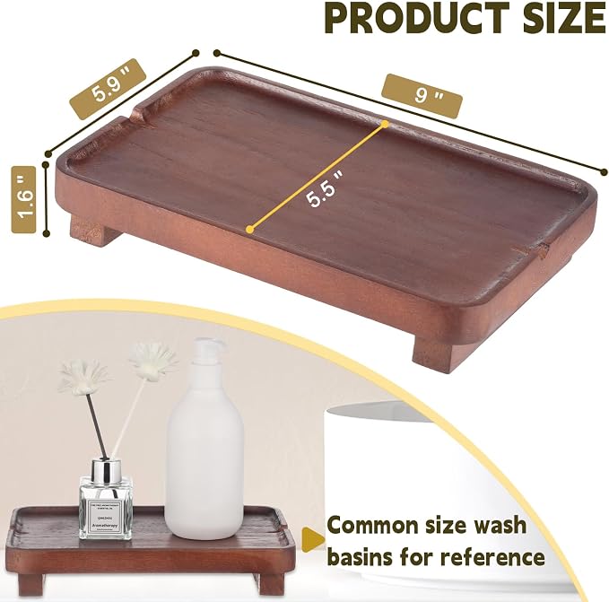 Wood Riser Small Decorative Tray Sink Soap Dish, Vanity Tray Pedestal Stand 9 x - Image 3