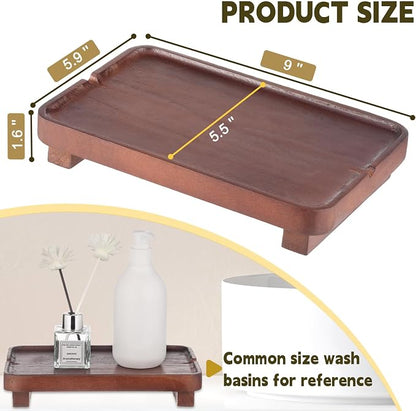 Wood Riser Small Decorative Tray Sink Soap Dish, Vanity Tray Pedestal Stand 9 x - Image 3