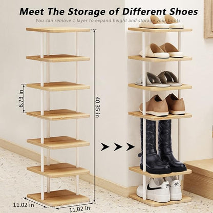 AZERPIAN Shoe Rack 7 Tier Vertical Storage Organizer Narrow Metal Slim Shelf - Image 3