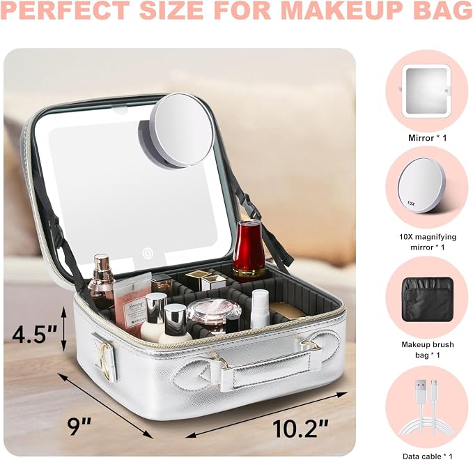 Mocado Travel Makeup Bag with LED Lighted Mirror, Travel Makeup Organizer - Image 8