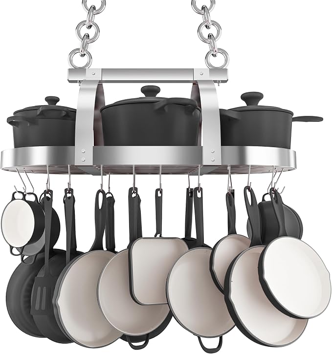 KES 34 Inch Heavy Duty Chrome Hanging Pot Rack Ceiling Mount, Oval Pot and Pan - Image 9