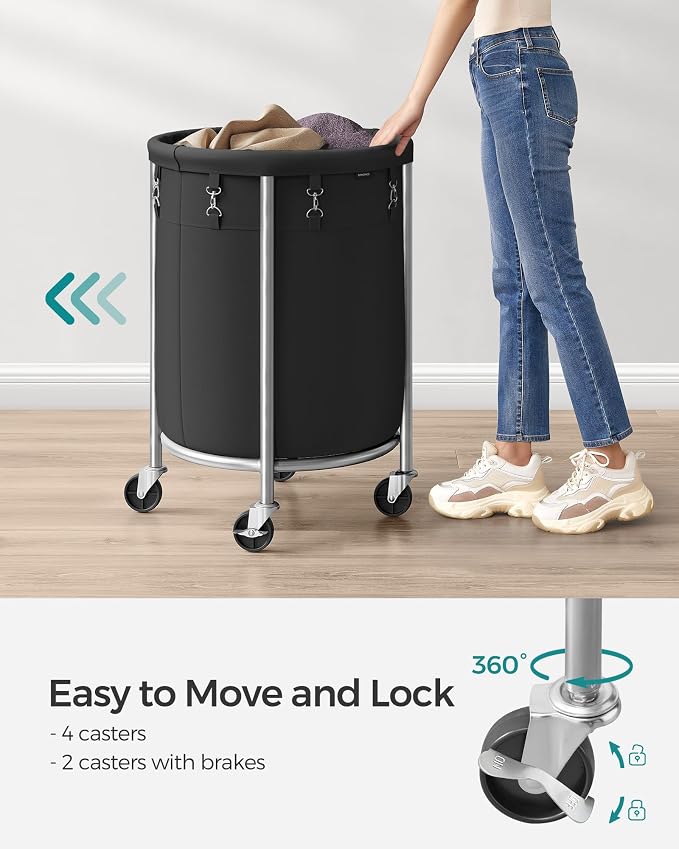 SONGMICS Laundry Basket, Rolling Steel Frame - Image 4