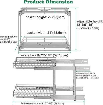DINDON Pull Out Cabinet Organizer, Cabinet Pull Out Shelves, 2 Tier Pull Out - Image 5