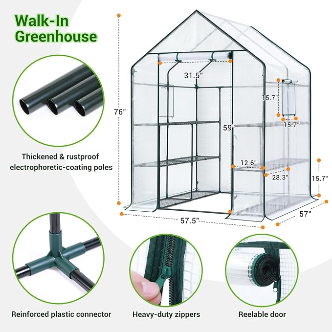 Ohuhu Greenhouse for Outdoors: 3 Tiers 12 Shelves Walk-in Indoor Green House - Image 5