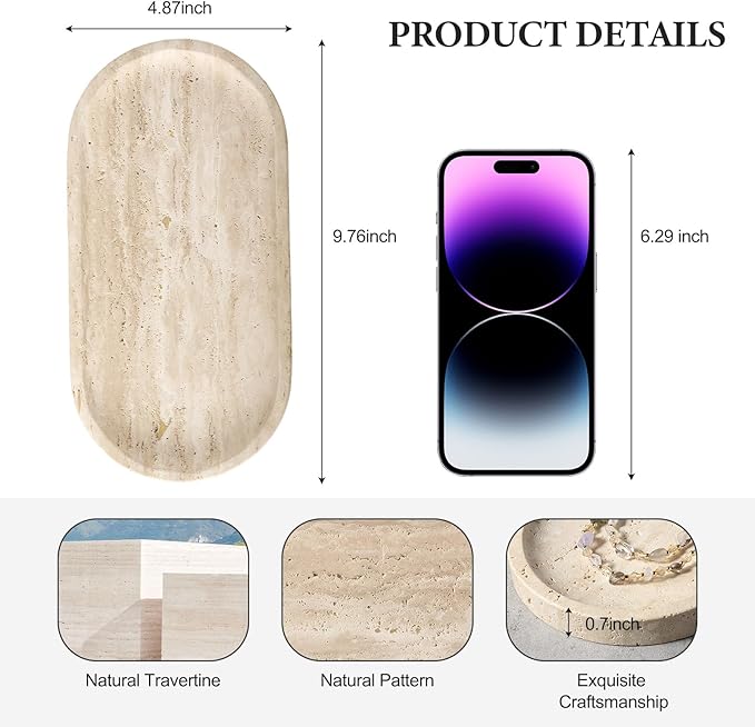 Koville Natural Marble Tray for Bathroom Counter, Vanity Tray Stone Trays for - Image 2