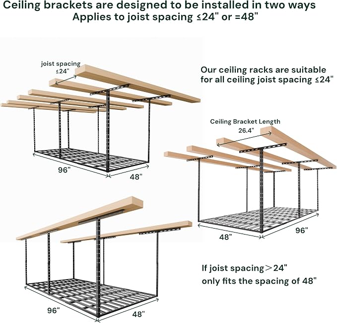 SunsGrove 4x8 Overhead Garage Storage Rack Organization, Adjustable Ceiling - Image 7