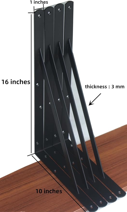 2 Pack L16 x H 10" Black Heavy Duty Shelf Brackets - Image 2