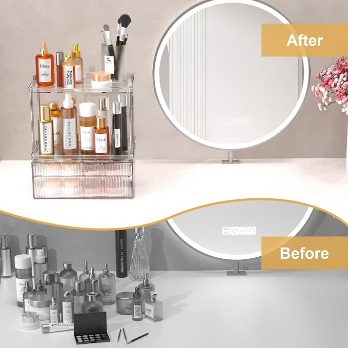 2-Tier 2-Drawer Bathroom Countertop Organizer : Large Multi-Purpose Makeup - Image 5