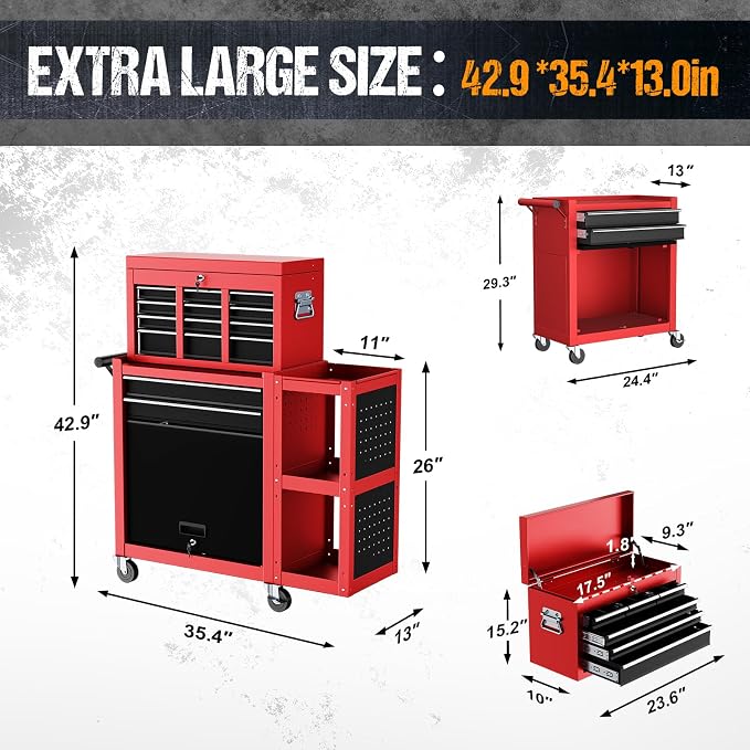 8-Drawer Rolling Tool Chest, 3-in-1 Tool Box on Wheels - Image 3